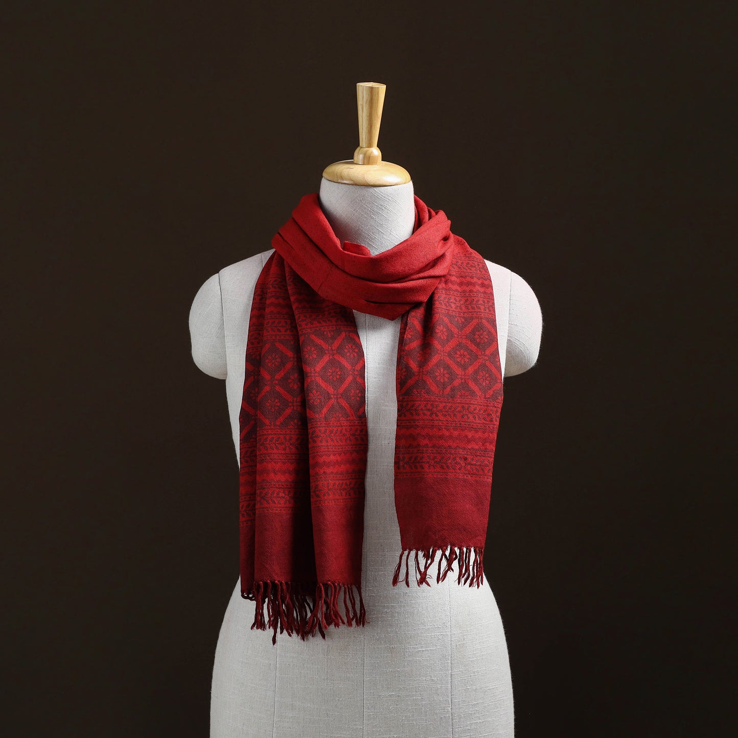 Handwoven Merino Wool Natural Dyed Bagh Hand Block Print Stole 09
