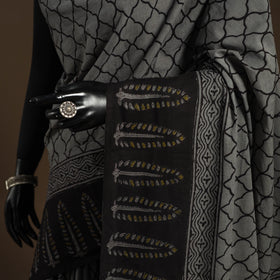 Black - mul cotton hand bagru saree 07 - handcrafted