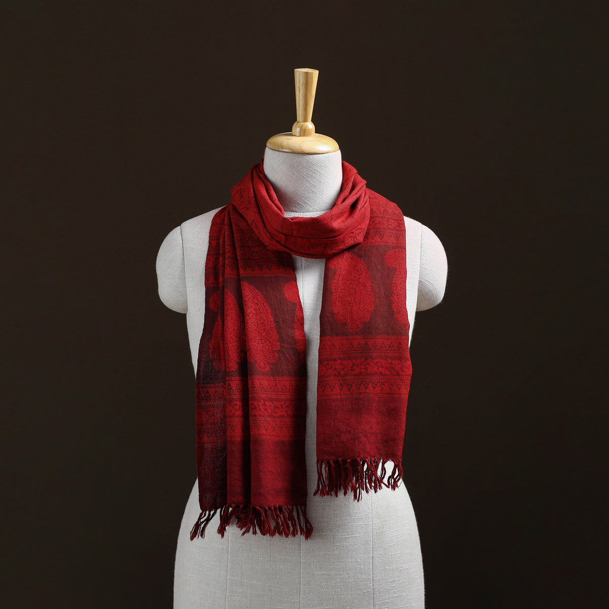 Handwoven Merino Wool Natural Dyed Bagh Hand Block Print Stole 10