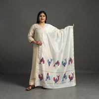 White - Original Gond Handpainted Handloom Chanderi Silk Dupatta 16