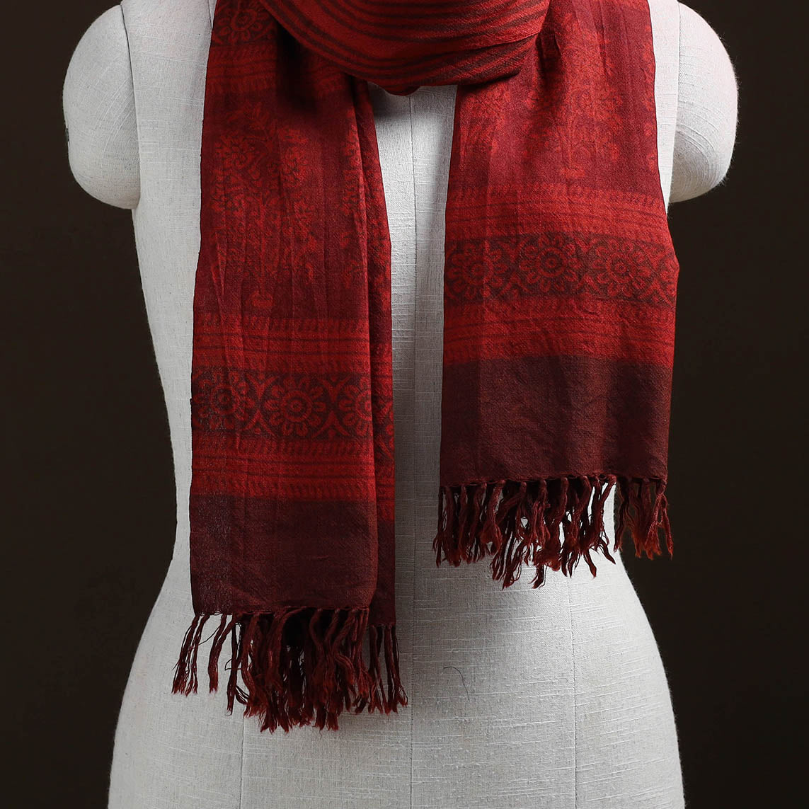 Handwoven Merino Wool Natural Dyed Bagh Hand Block Print Stole 11