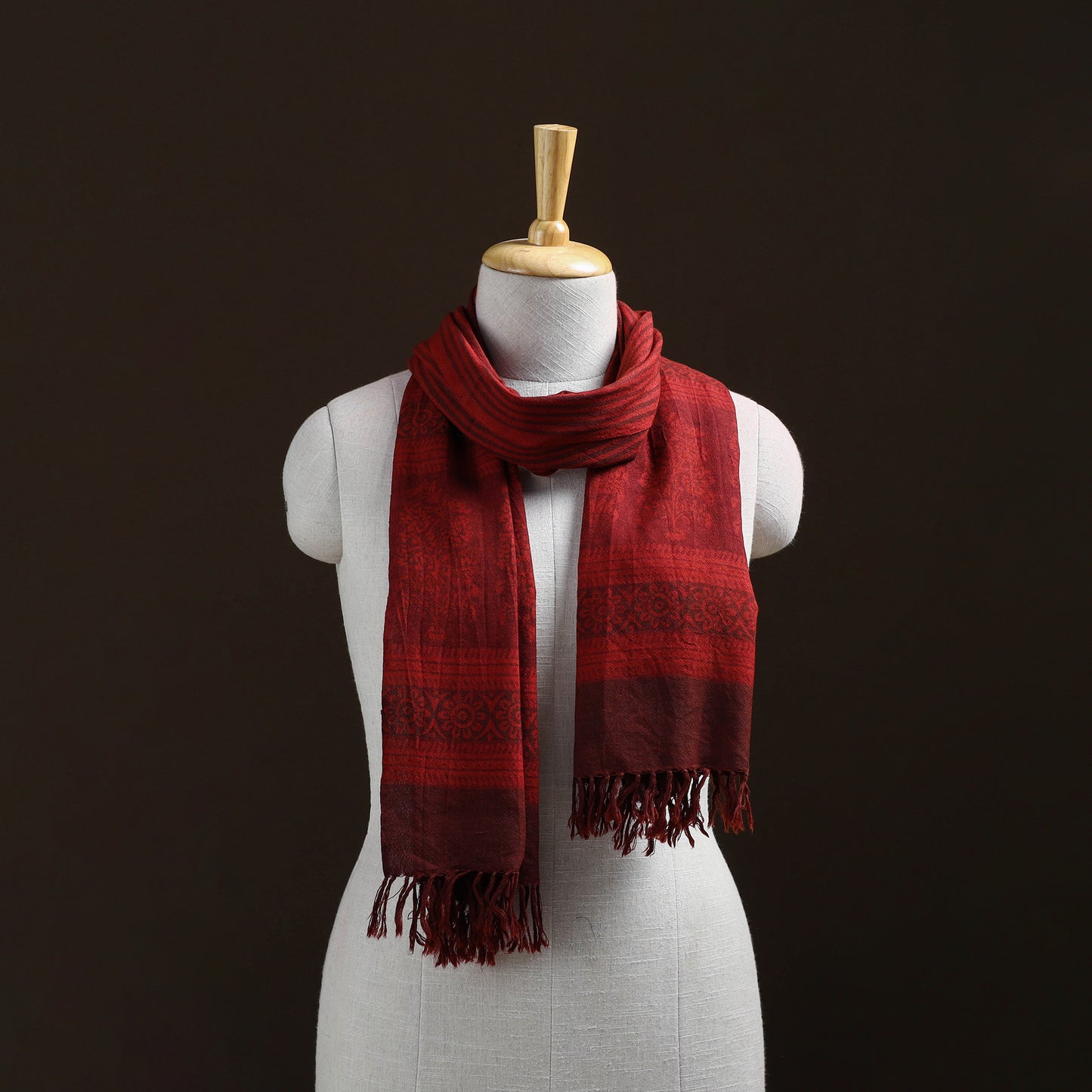 Handwoven Merino Wool Natural Dyed Bagh Hand Block Print Stole 11