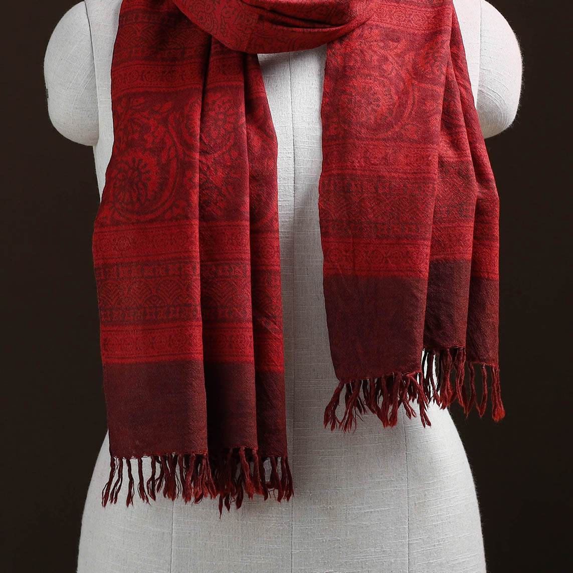 Handwoven Merino Wool Natural Dyed Bagh Hand Block Print Stole 13