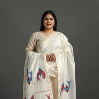 White - Original Gond Handpainted Handloom Chanderi Silk Dupatta 16