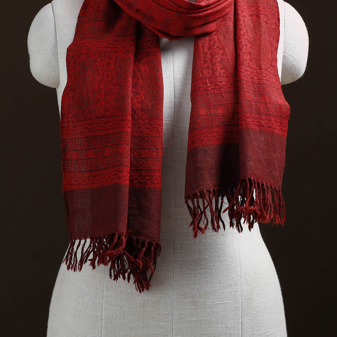 Handwoven Merino Wool Natural Dyed Bagh Hand Block Print Stole 14