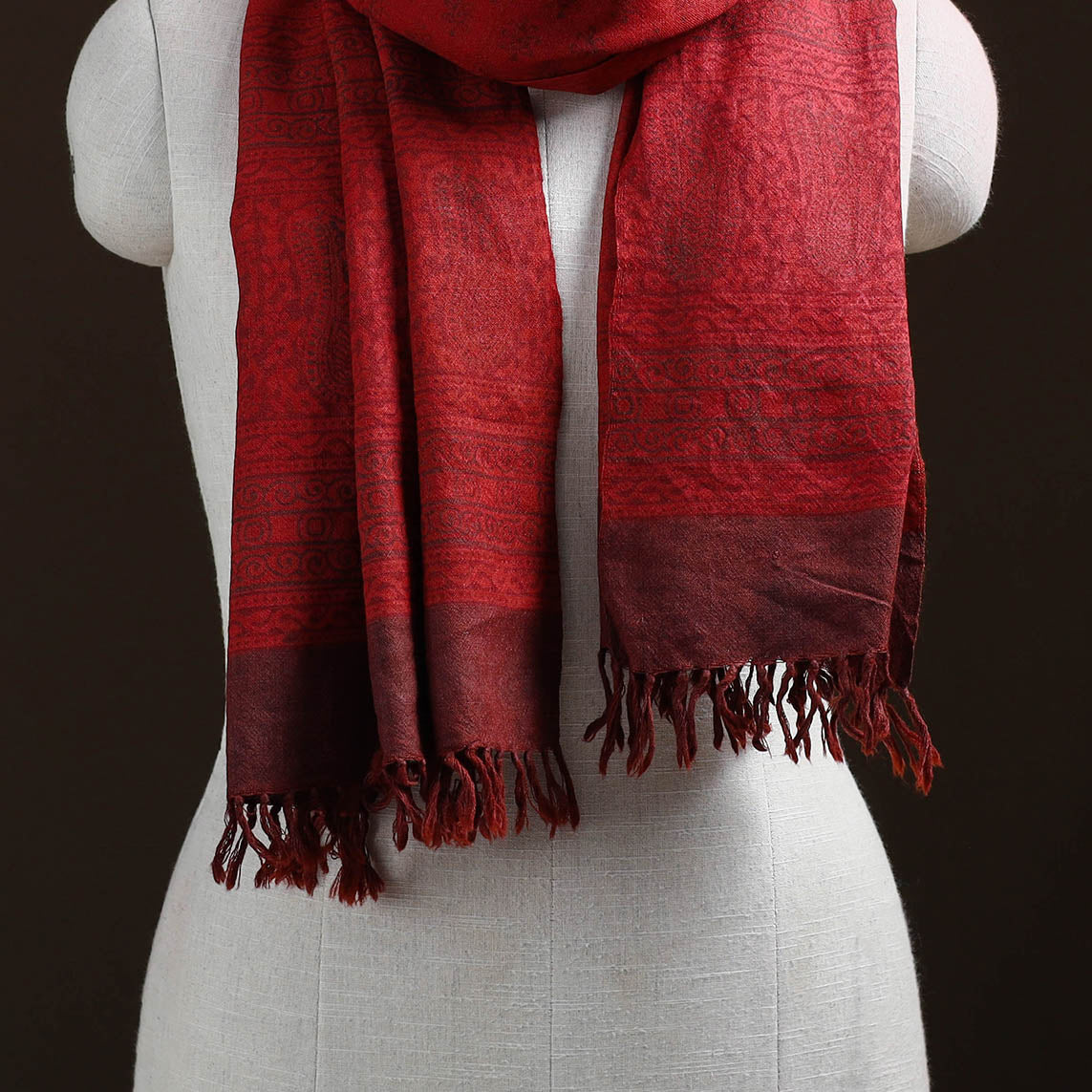 Handwoven Merino Wool Natural Dyed Bagh Hand Block Print Stole 15