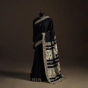 Ajrakh Hand Block Print Tagai & Mirror Patchwork Pure Mul Cotton Saree 02