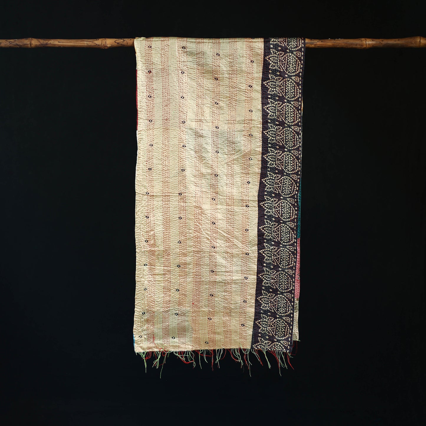 Bengal Kantha Handwork Patchwork Reversible Silk Stole 254