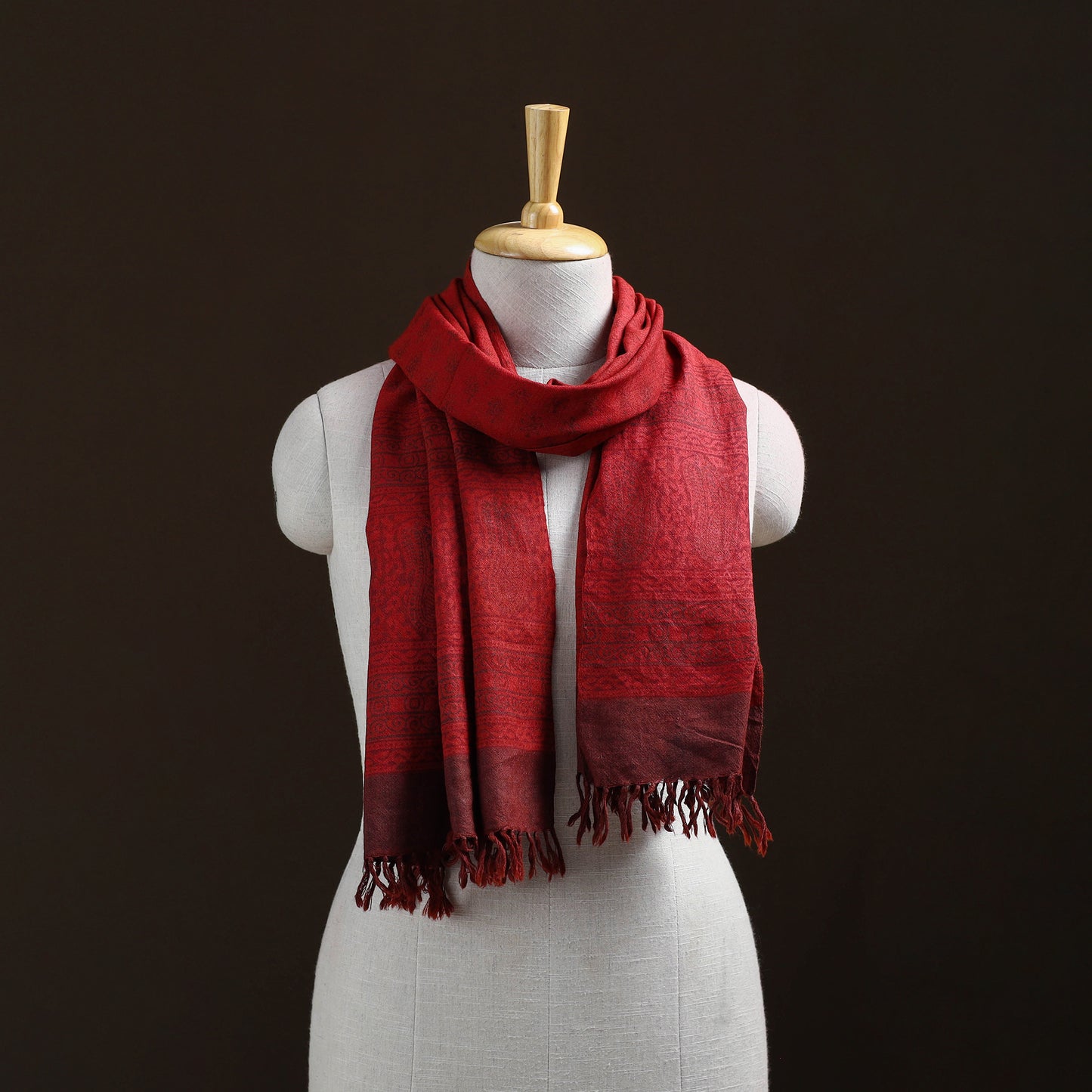 Handwoven Merino Wool Natural Dyed Bagh Hand Block Print Stole 15