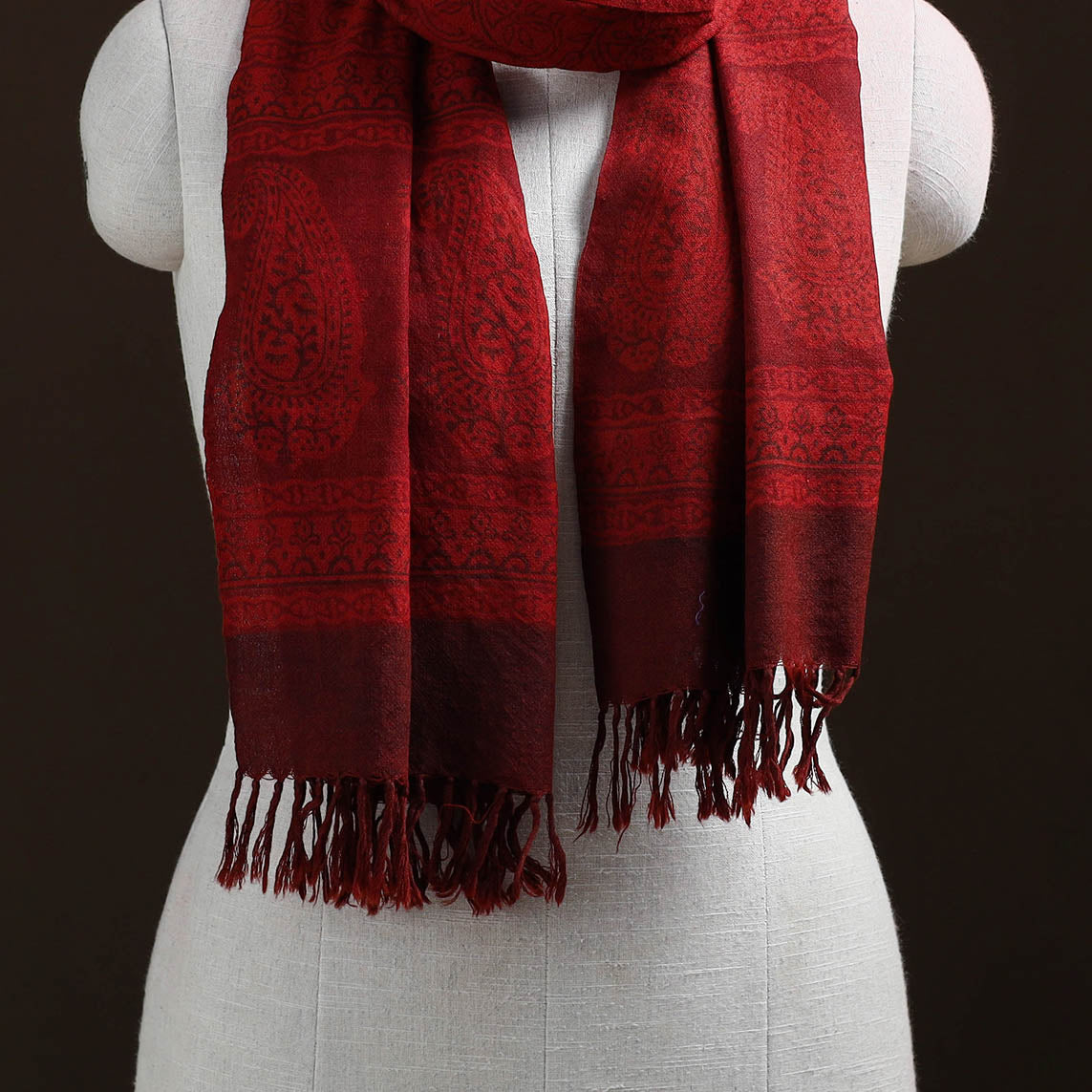 Handwoven Merino Wool Natural Dyed Bagh Hand Block Print Stole 16