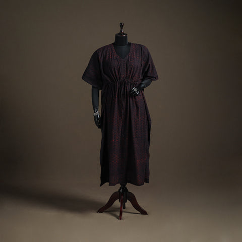 Akola hand block print natural dyed cotton kaftan (long)