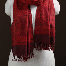Handwoven Merino Wool Natural Dyed Bagh Hand Block Print Stole 17