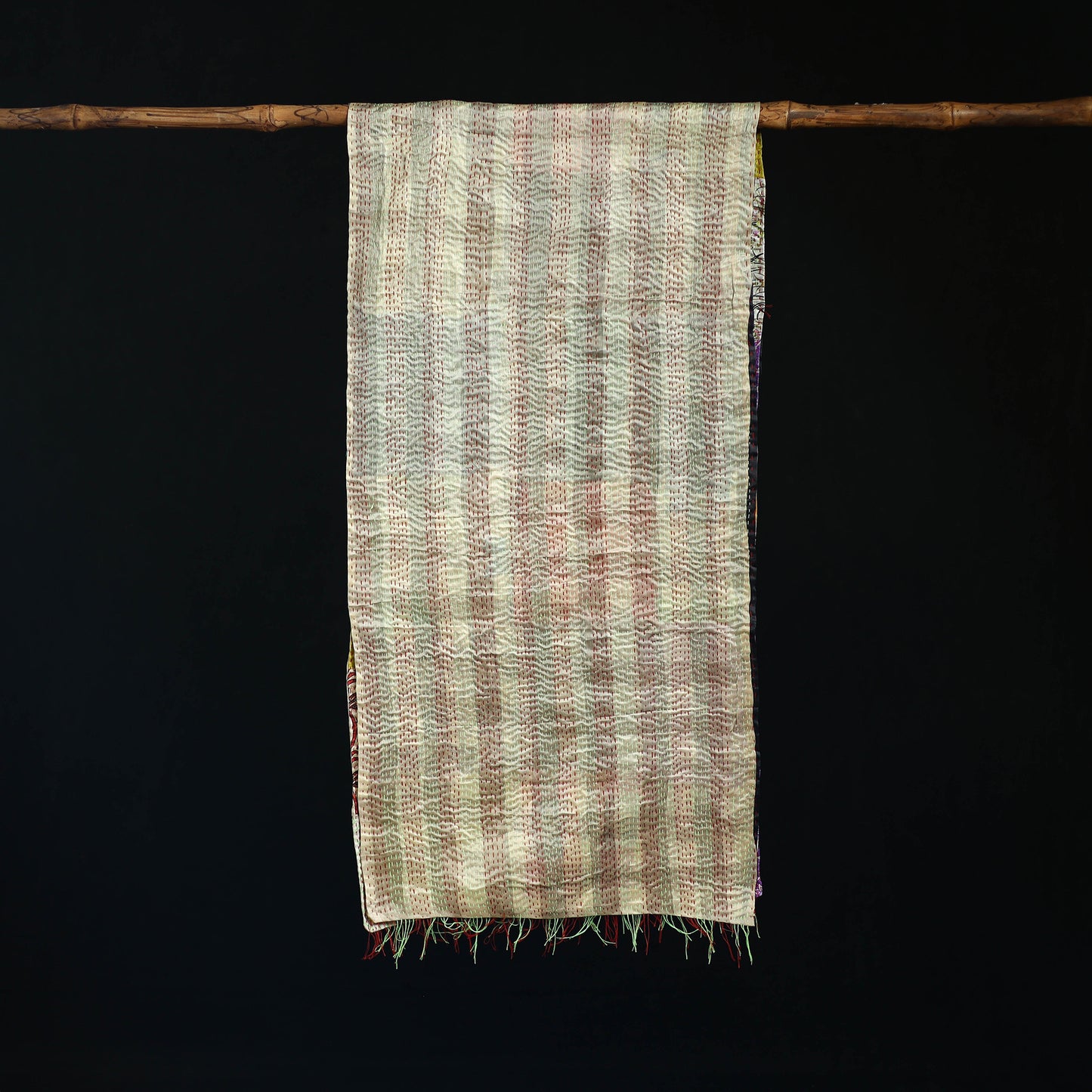 Bengal Kantha Handwork Patchwork Reversible Silk Stole 255