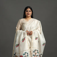 White - Original Gond Handpainted Handloom Chanderi Silk Dupatta 17