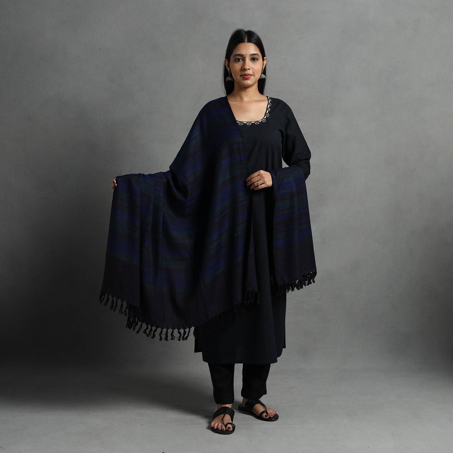 Black - Kumaun Handwoven Pure Merino Wool Shawl for Women 83