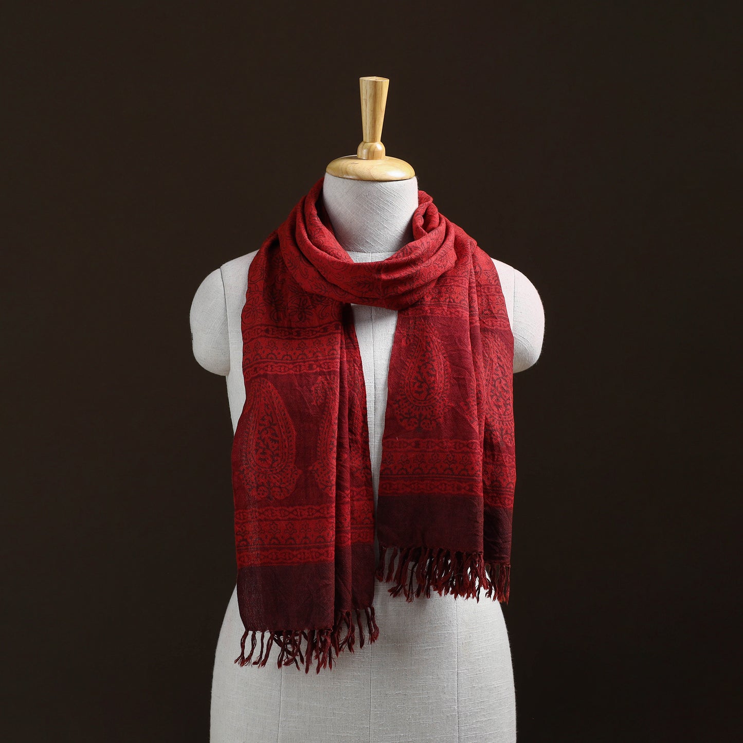 Handwoven Merino Wool Natural Dyed Bagh Hand Block Print Stole 17