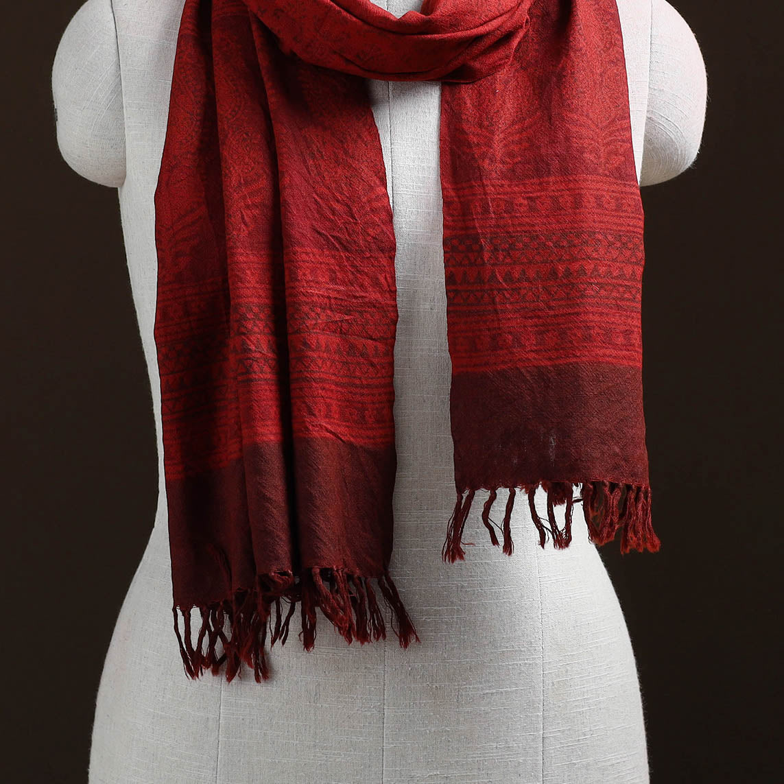 Handwoven Merino Wool Natural Dyed Bagh Hand Block Print Stole 18