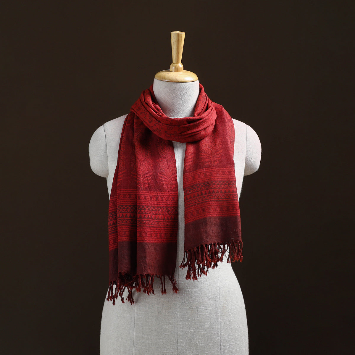 Handwoven Merino Wool Natural Dyed Bagh Hand Block Print Stole 19