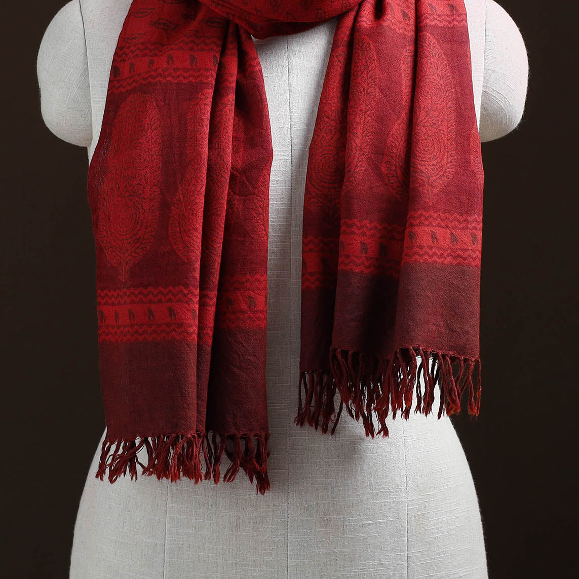 Handwoven Merino Wool Natural Dyed Bagh Hand Block Print Stole 20