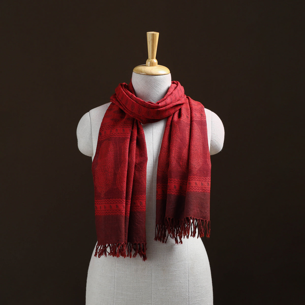 Handwoven Merino Wool Natural Dyed Bagh Hand Block Print Stole 20