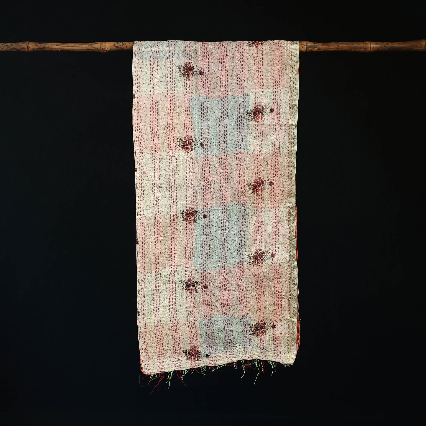 Bengal Kantha Handwork Patchwork Reversible Silk Stole 258