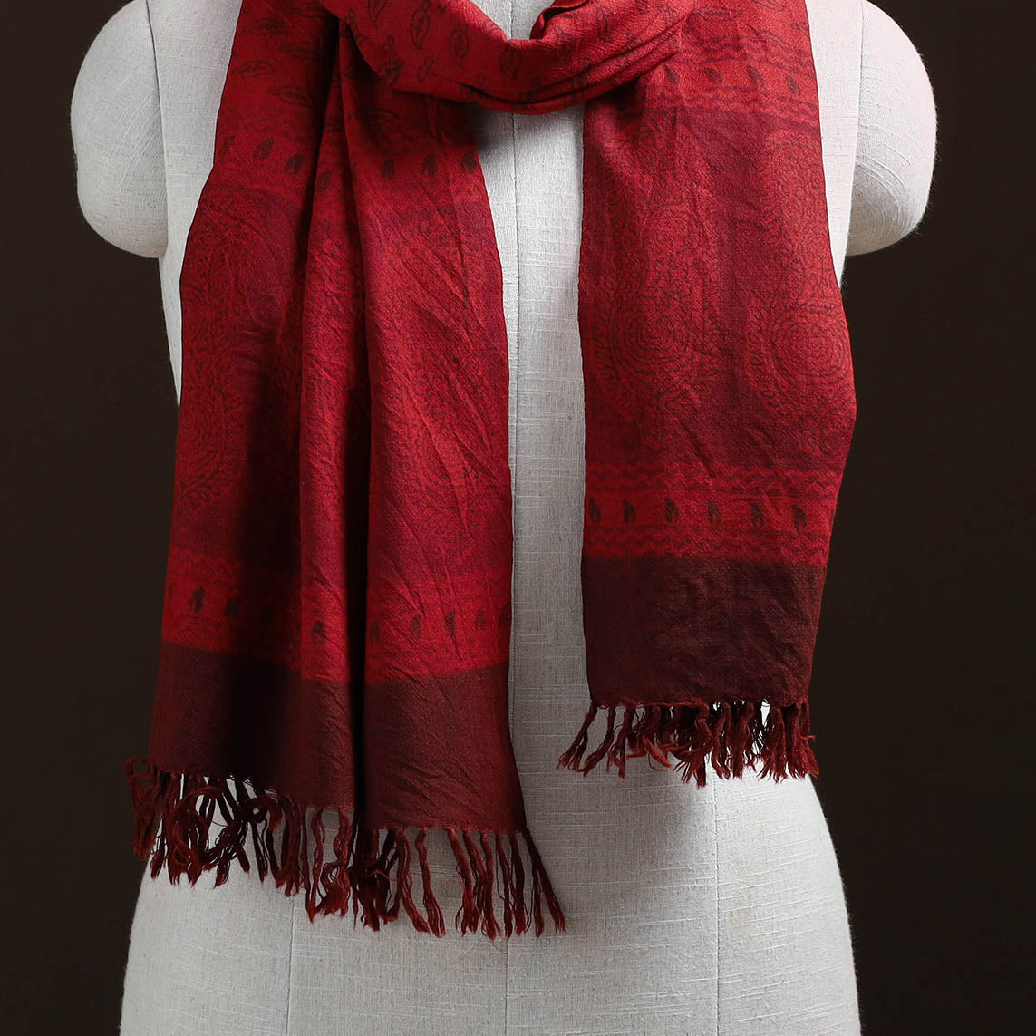 Handwoven Merino Wool Natural Dyed Bagh Hand Block Print Stole 21