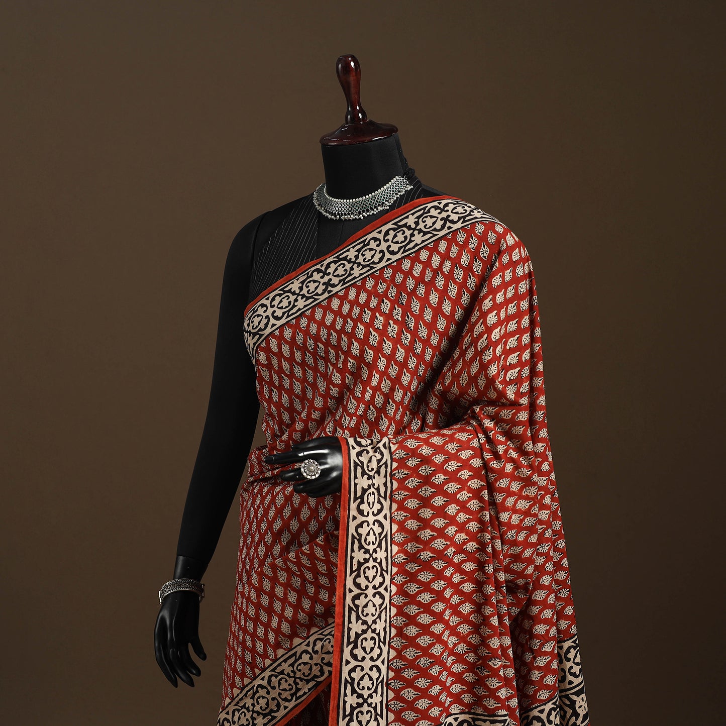 Red - mul cotton hand bagru saree 09 - handcrafted