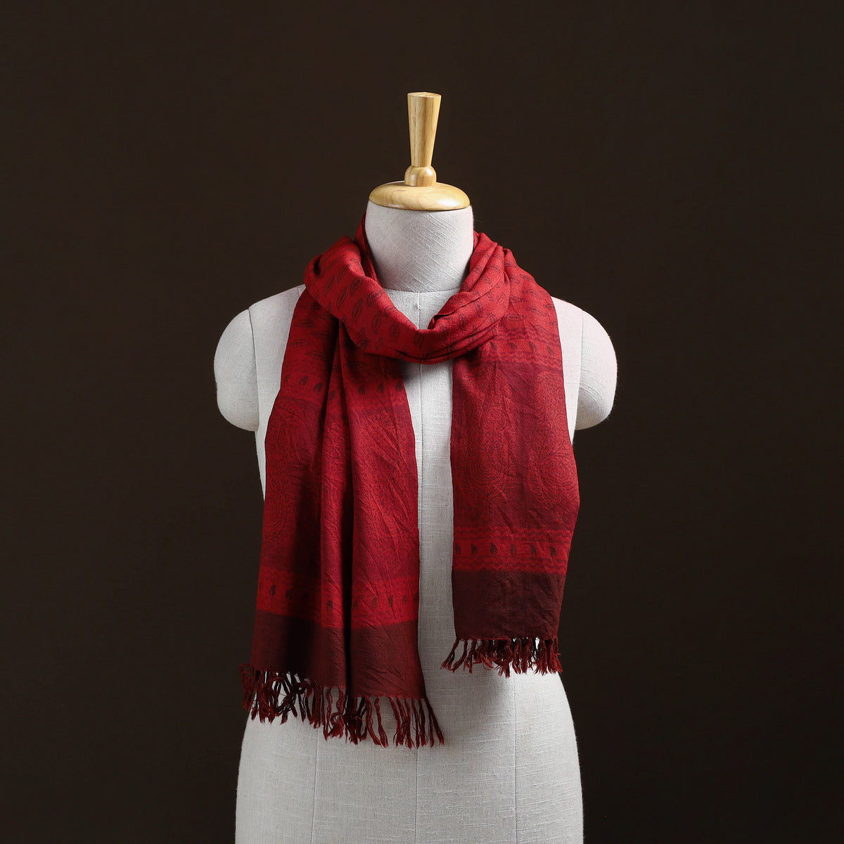 Handwoven Merino Wool Natural Dyed Bagh Hand Block Print Stole 21