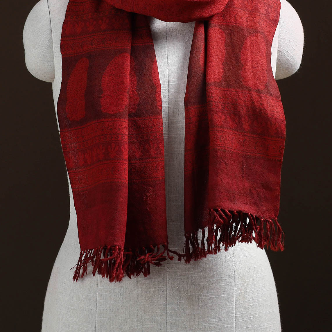 Handwoven Merino Wool Natural Dyed Bagh Hand Block Print Stole 22