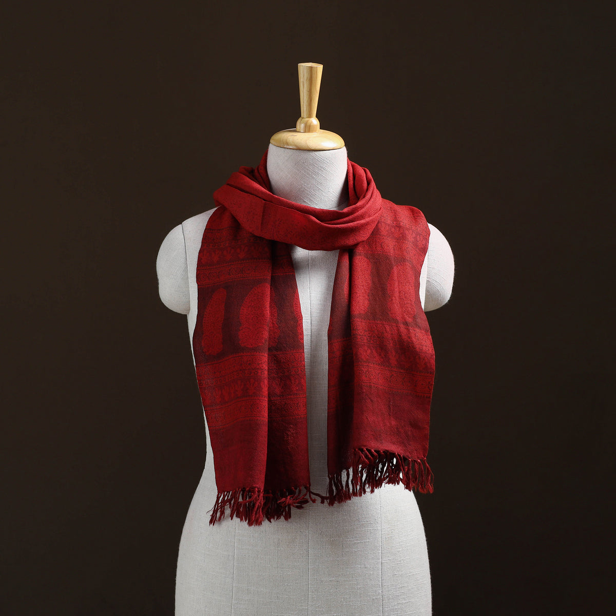 Handwoven Merino Wool Natural Dyed Bagh Hand Block Print Stole 22