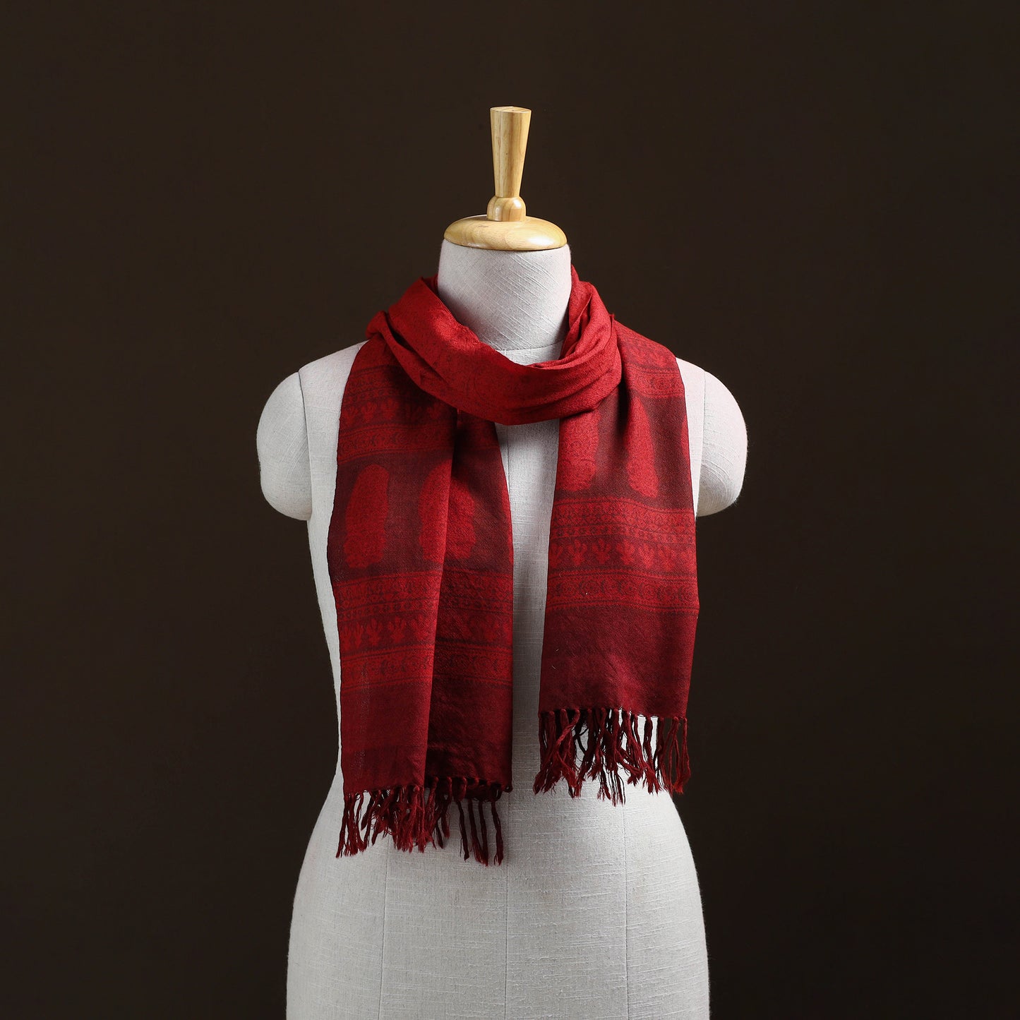 Handwoven Merino Wool Natural Dyed Bagh Hand Block Print Stole 23