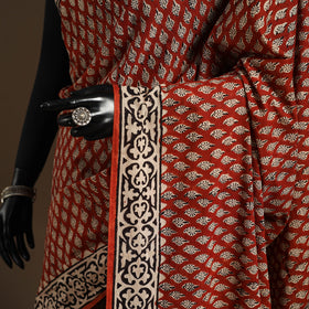 Red - mul cotton hand bagru saree 09 - handcrafted