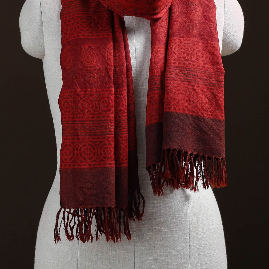 Handwoven Merino Wool Natural Dyed Bagh Hand Block Print Stole 24