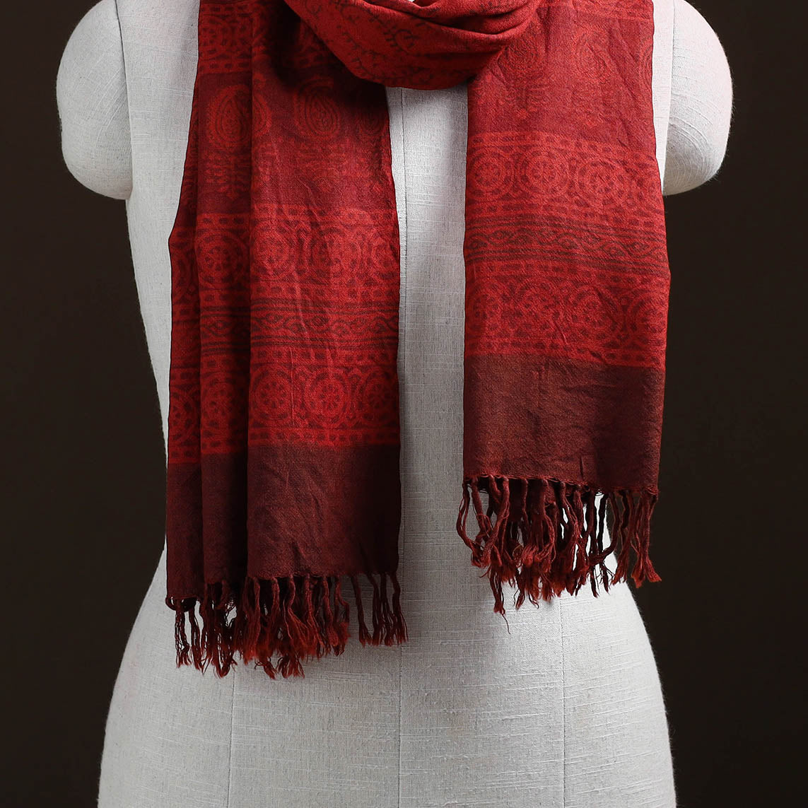 Handwoven Merino Wool Natural Dyed Bagh Hand Block Print Stole 25