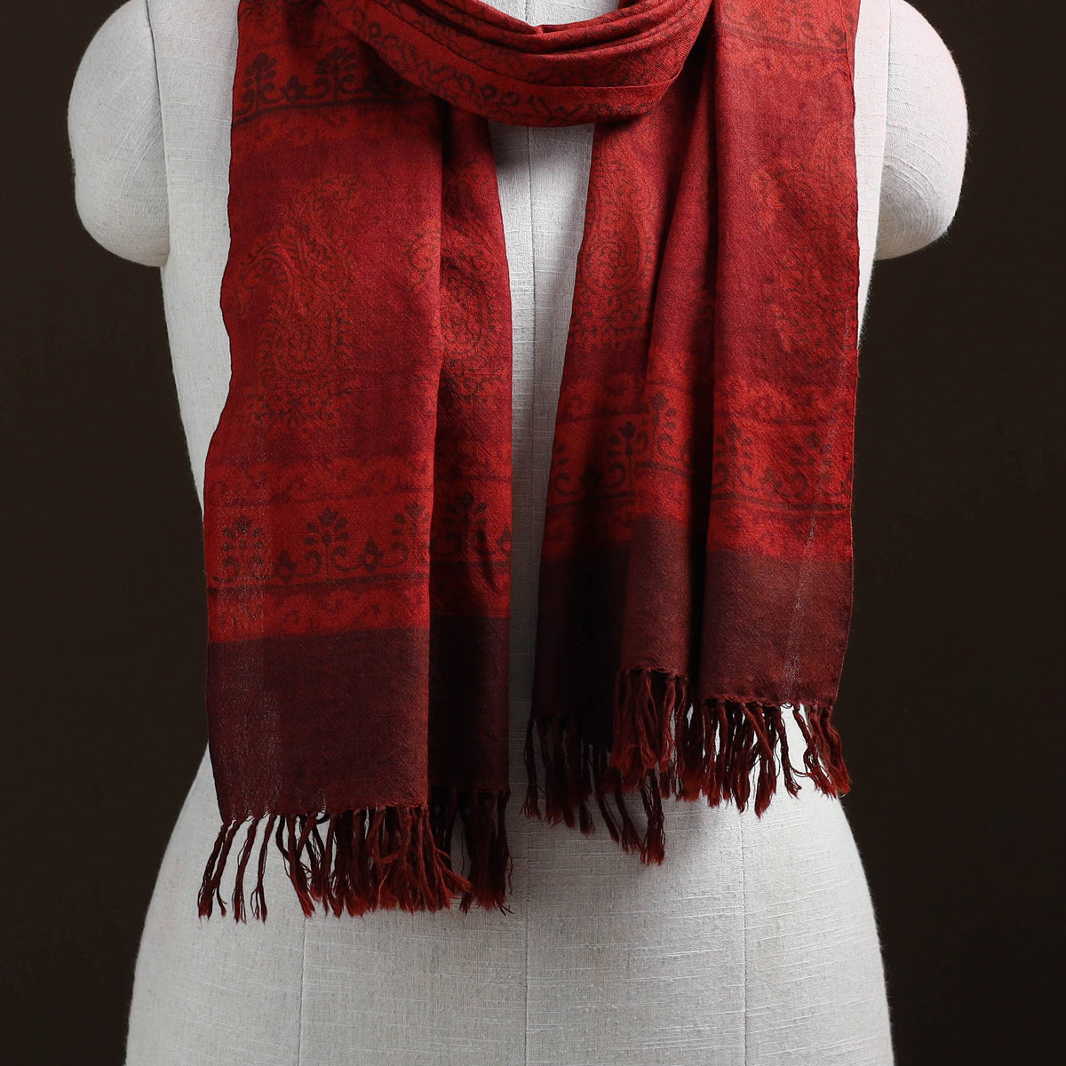 Handwoven Merino Wool Natural Dyed Bagh Hand Block Print Stole 26