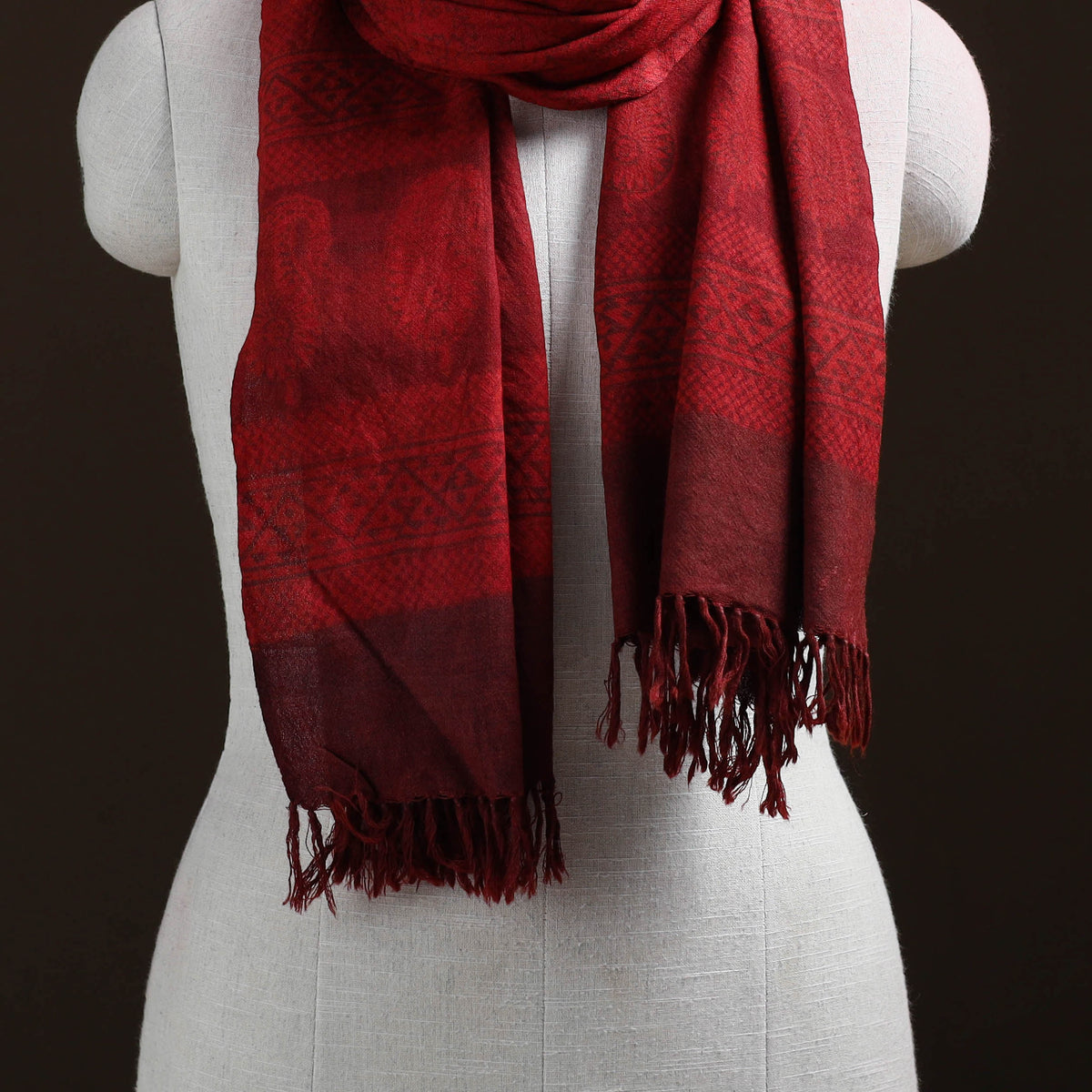 Handwoven Merino Wool Natural Dyed Bagh Hand Block Print Stole 27