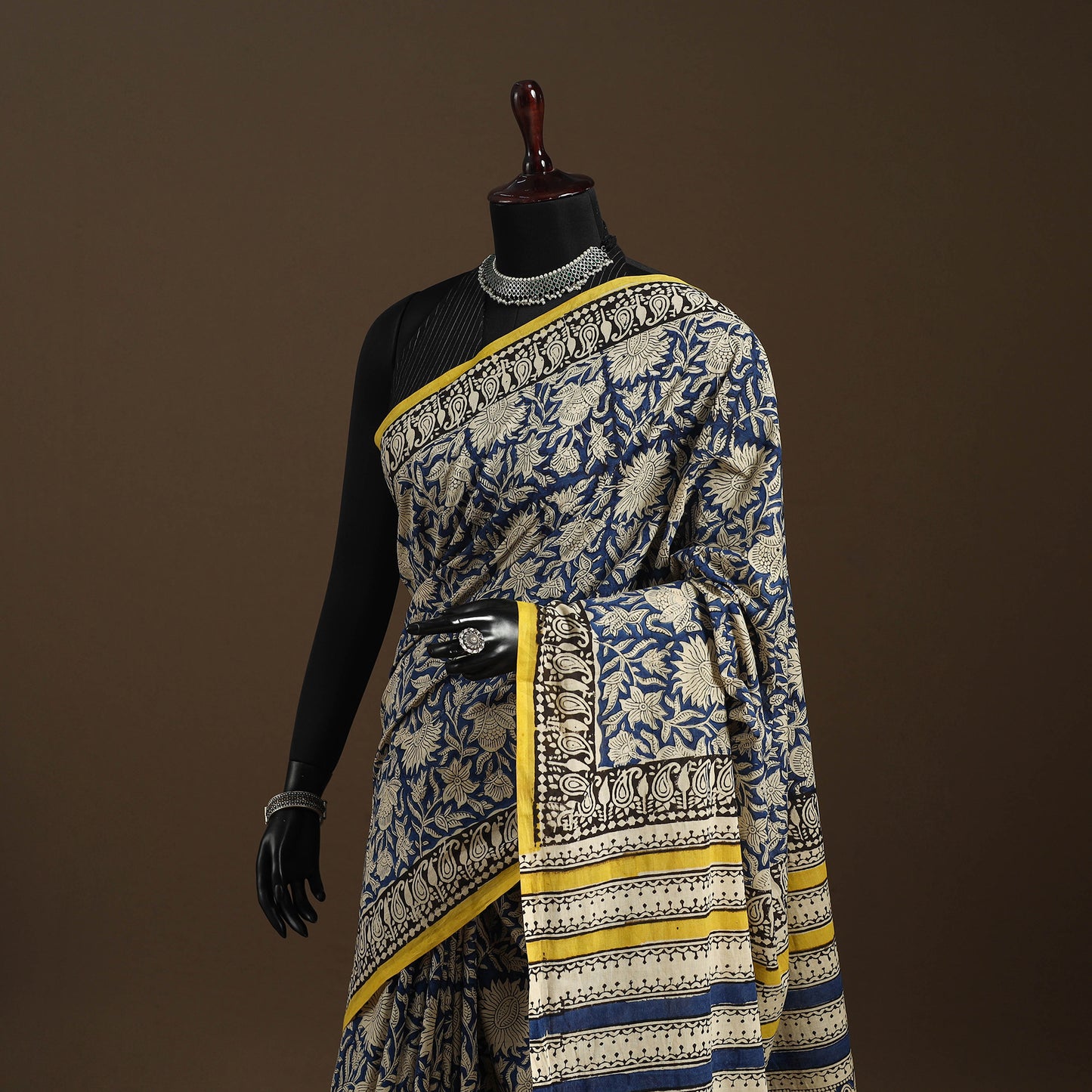 Blue - mul cotton hand bagru saree 10 - handcrafted