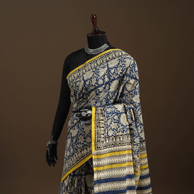 Blue - mul cotton hand bagru saree 10 - handcrafted