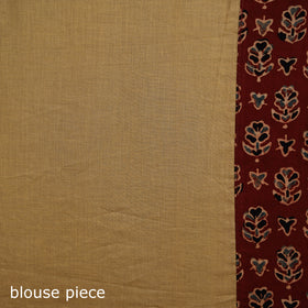 Ajrakh Hand Block Print Tagai & Mirror Patchwork Pure Mul Cotton Saree 05