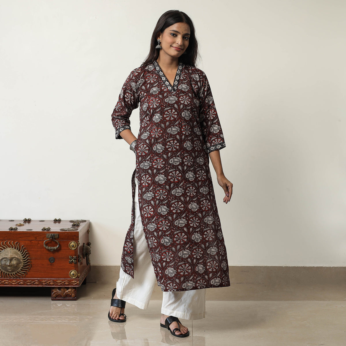 Maroon - Jahota Block Printed Cotton Straight Kurta 06