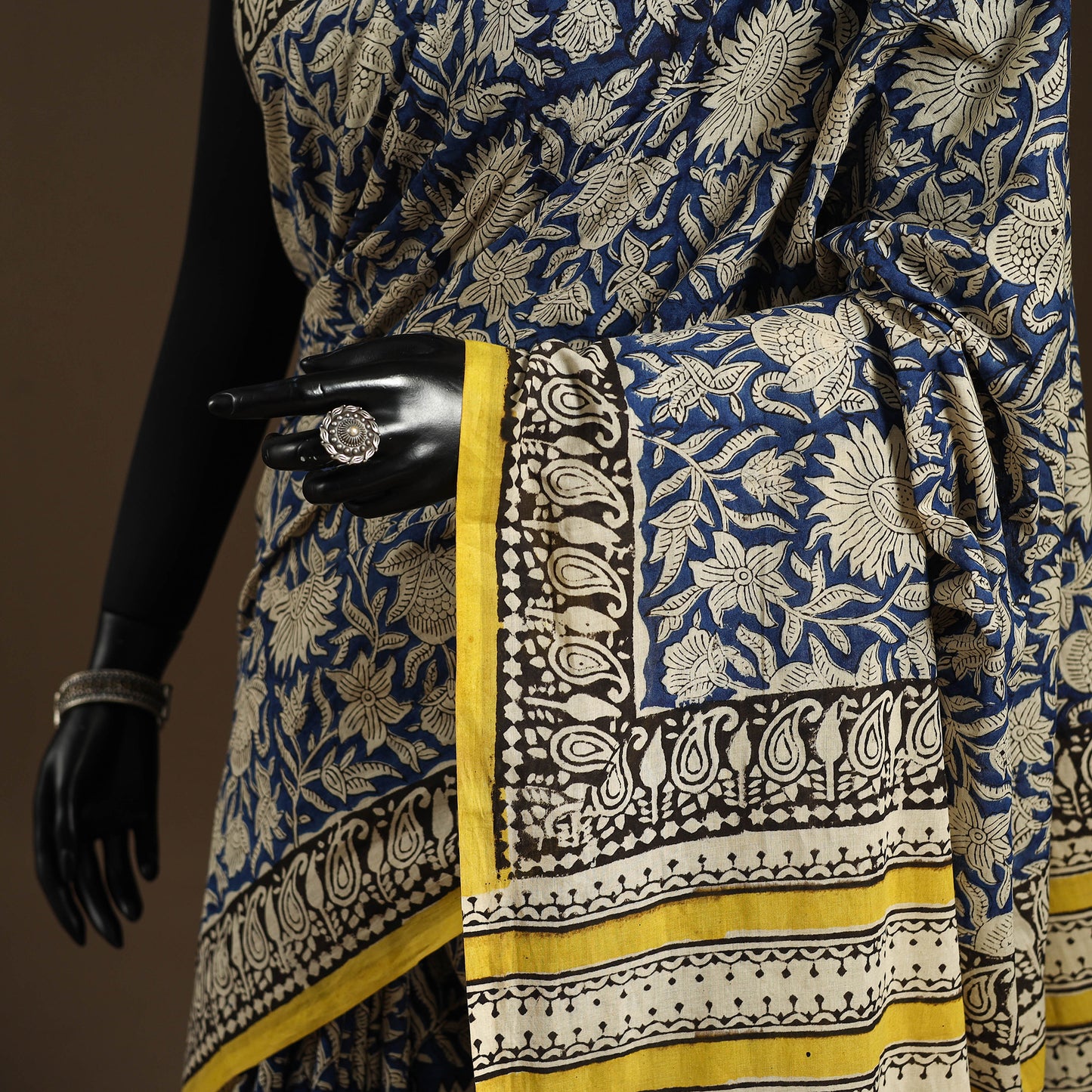 Blue - mul cotton hand bagru saree 10 - handcrafted