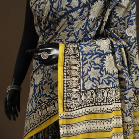 Blue - mul cotton hand bagru saree 10 - handcrafted