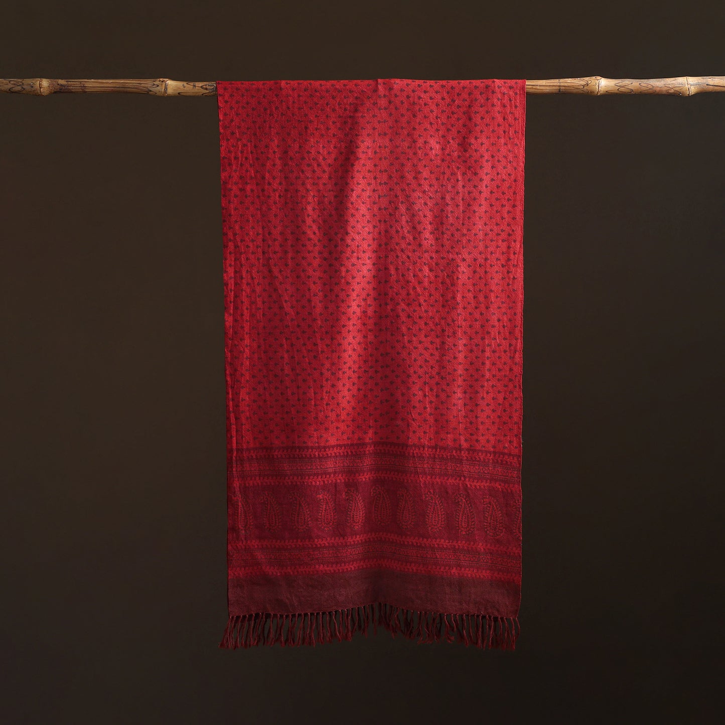 Handwoven Merino Wool Natural Dyed Bagh Hand Block Print Stole 28
