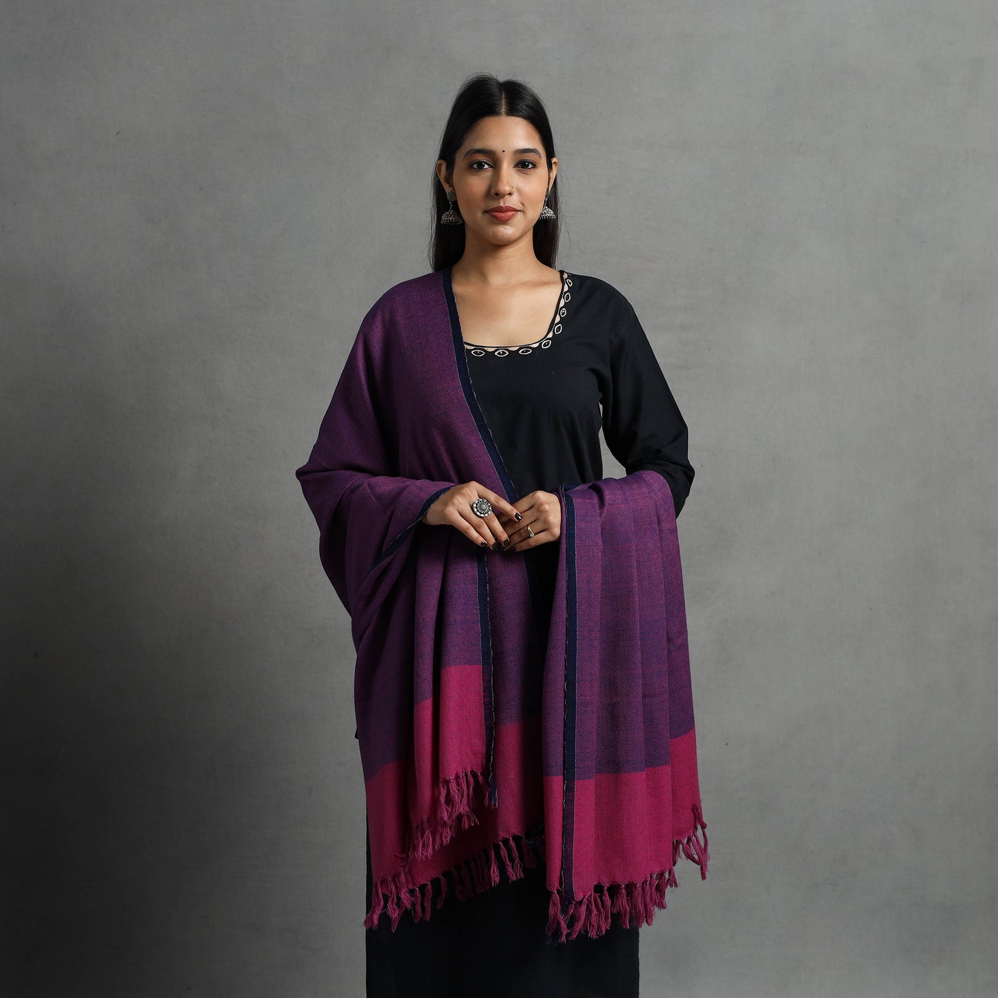 Purple - Kumaun Handwoven Pure Merino Wool Shawl for Women 87