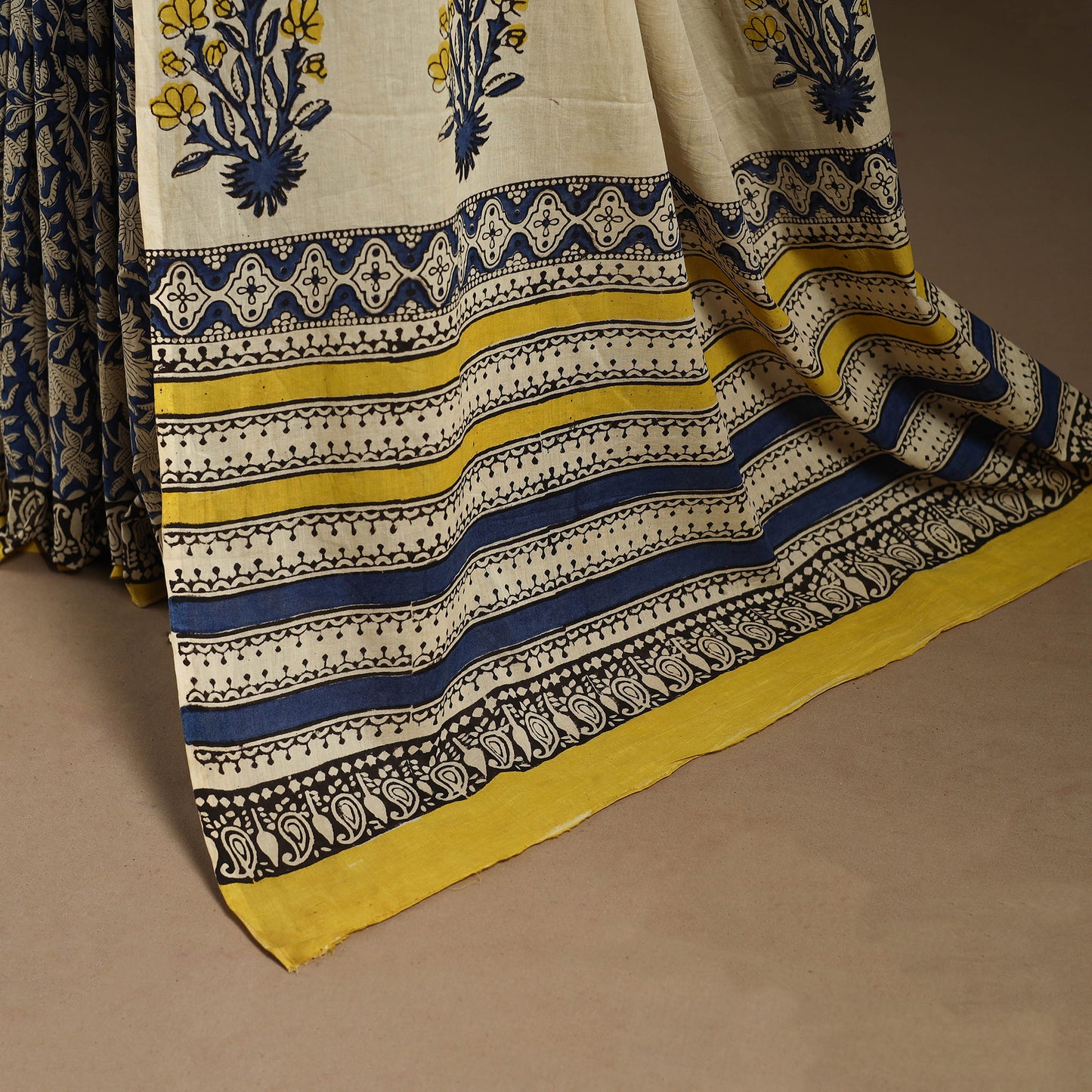 Blue - mul cotton hand bagru saree 10 - handcrafted