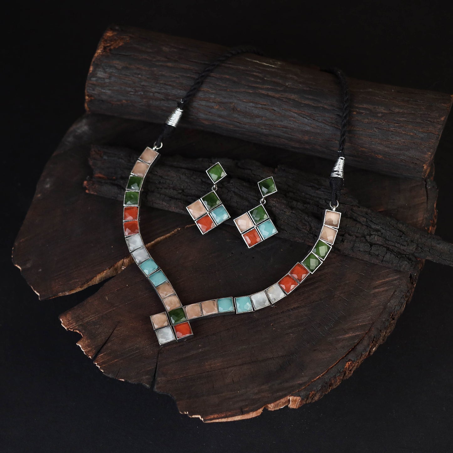 Multicolor - saanjh saaj classic german silver necklace set