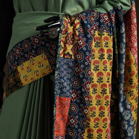 Ajrakh Hand Block Print Patchwork Pure Mul Cotton Saree 07