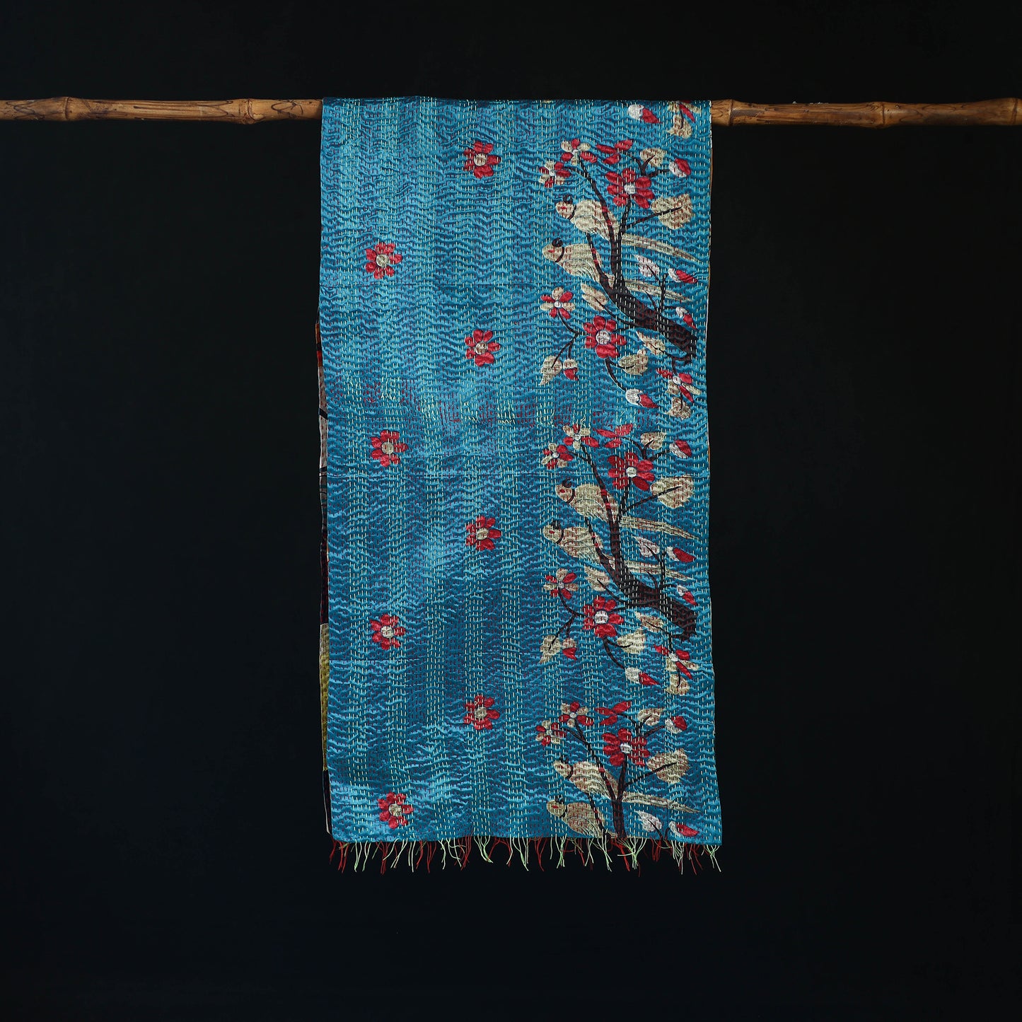 Bengal Kantha Handwork Patchwork Reversible Silk Stole 232