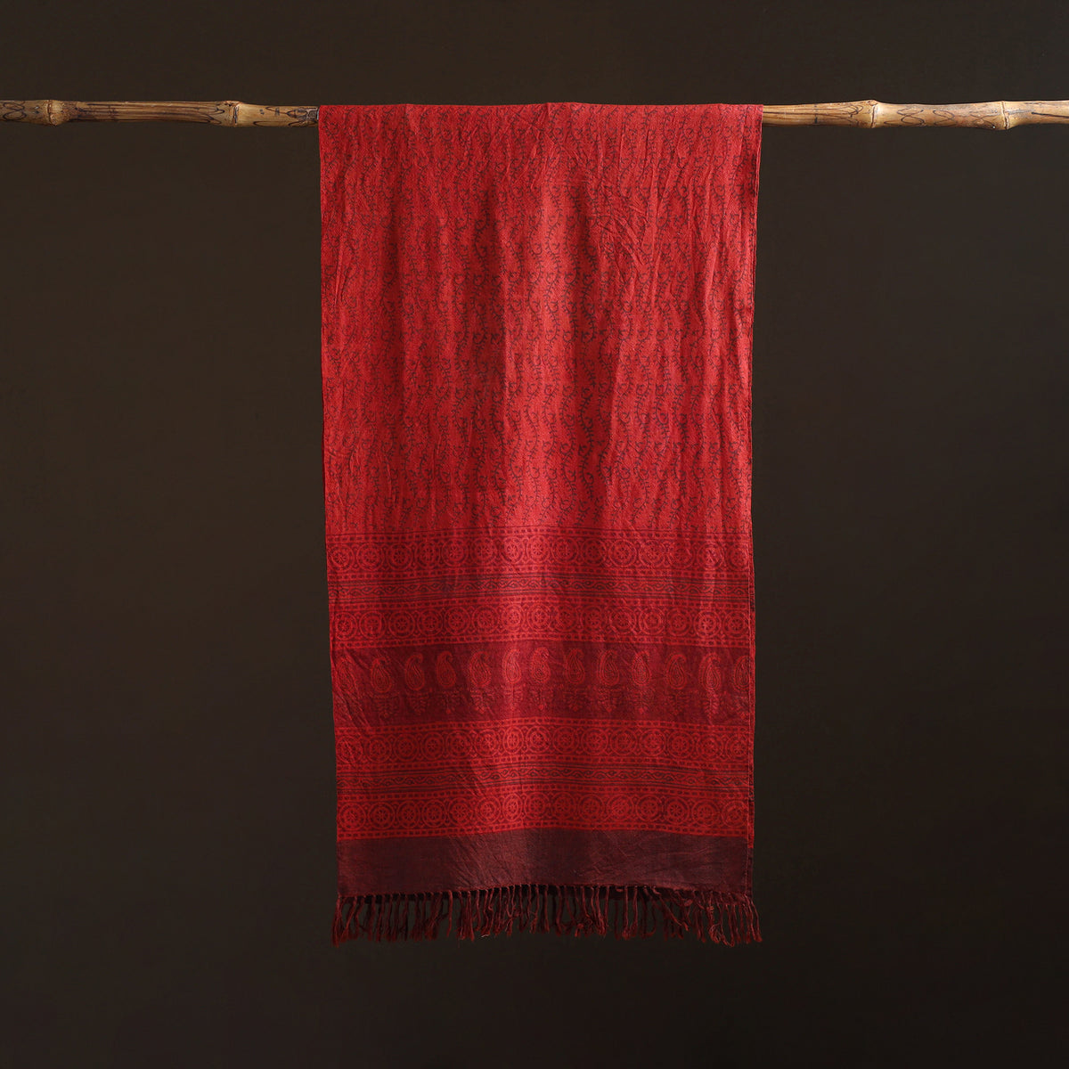Handwoven Merino Wool Natural Dyed Bagh Hand Block Print Stole 24
