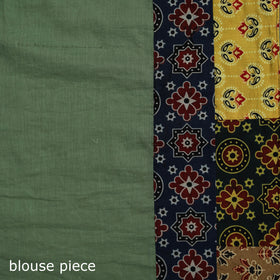 Ajrakh Hand Block Print Patchwork Pure Mul Cotton Saree 07